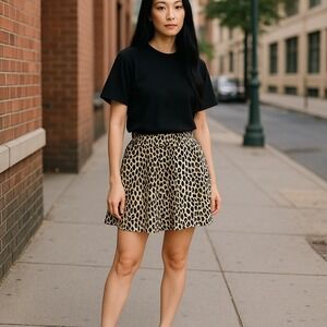 Zara Basics Women's Leopard Print Bermuda Shorts High Waist Animal Print XS NWOT